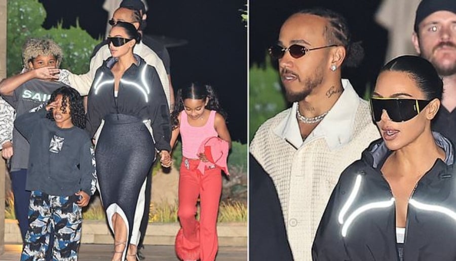 Lewis Hamilton bonds with Kim Kardashians children during cosy LA outing