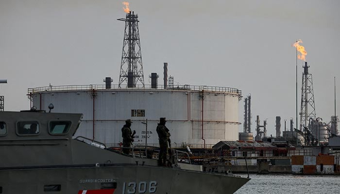 A Mexican Navy boat patrols near the Mexico state oil firm Pemexs Ciudad Madero refinery, in Ciudad Madero, Mexico, May 28, 2025. — Reuters