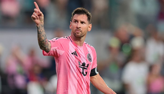 Inter Miami CF forward Lionel Messi (10) reacts to chants from the fans to Inter Miami CF players against the Portland Timbers during the second half at Nu Stadium, Miami, Florida, USA, May 17, 2026. — Reuters
