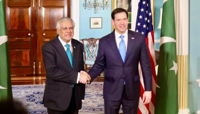 Deputy Prime Minister and Foreign Minister Ishaq Dar (left) meets US Secretary of State Marco Rubio in Washington, May 29, 2026. — X/@ForeignOfficePk