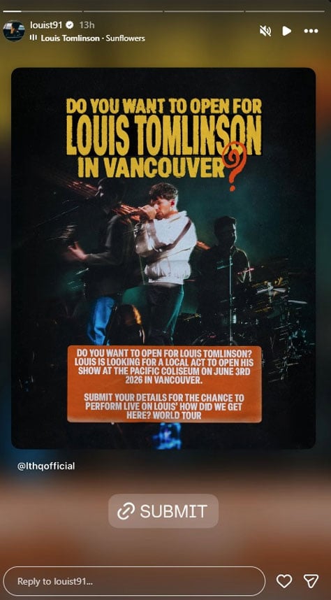 Louis Tomlinson scouts for local talent to open Vancouver show