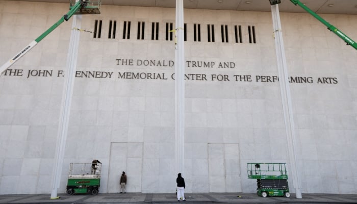 The newly added lettering for US President Donald Trumps name is displayed at the facade of the John F Kennedy Center for the Performing Arts, a day after its board announced it would rename the institution The Donald J Trump and The John F Kennedy Memorial Center for the Performing Arts, in Washington, DC, US  December 19, 2025. — Reuters