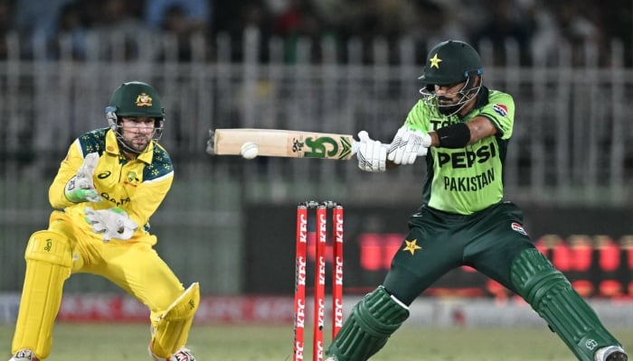 Pakistans Babar Azam (right) plays a shot during their first ODI against Australia at the Rawalpindi Cricket Stadium in Rawalpindi on May 30, 2026. — PCB