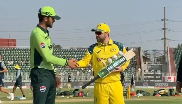 Pakistan captain Shaheen Shah Afridi (left) shakes hand with Australias Josh Inglis at the Rawalpindi Cricket Stadium in Rawalpindi on May 30, 2026. — X/@TheRealPCB
