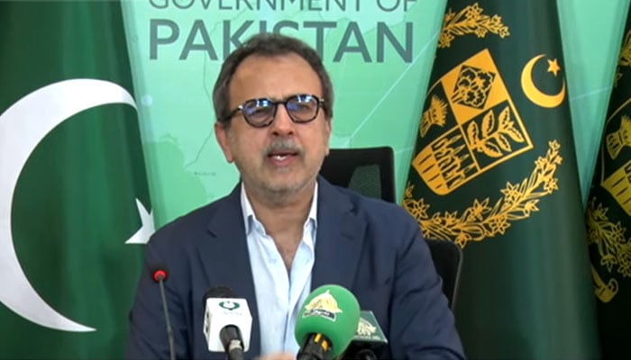 Power Minister Awais Ahmad Khan Leghari addresses a press conference in Islamabad on May 31, 2026. — Screengrab via GeoNews