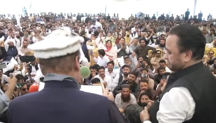 PML-N President Nawaz Sharif addresses a rally in Gilgit, June 2,2026. — Screengrab via Geo News