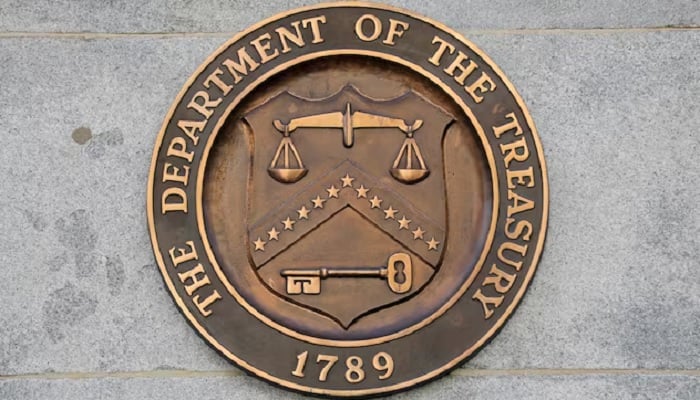 Signage is seen at the United States Department of the Treasury headquarters in Washington, DC, US, on August 29, 2020.— Reuters