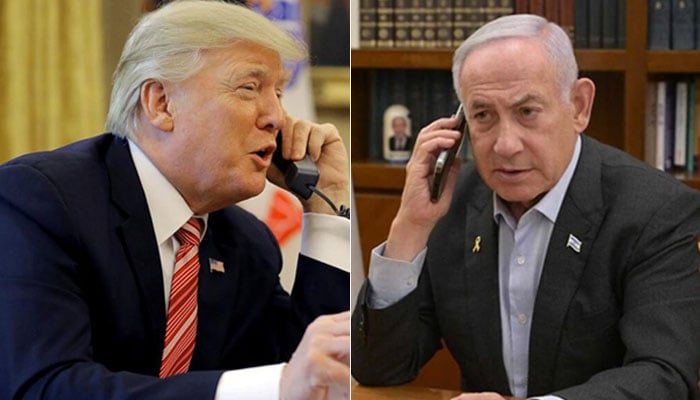 This collage shows US President Trump (left) and Netanyahu speaking on phone. — Reuters/GPO
