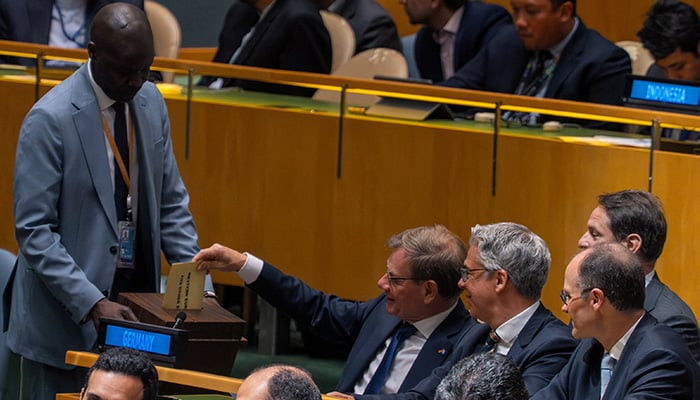 An usher collects the ballot from the German delegation during the election of non-permanent members of the United Nations Security Council at UN headquarters in New York City, US, June 3, 2026. — Reuters