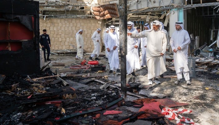 This handout photo provided by the Kuwaiti News Agency (KUNA) on June 3, 2026 shows Kuwaiti Prime Minister Sheikh Ahmad al-Abdullah al-Sabah (2R) inspecting the damaged airport after an Iranian attack, in Kuwait City. Kuwait. — AFP