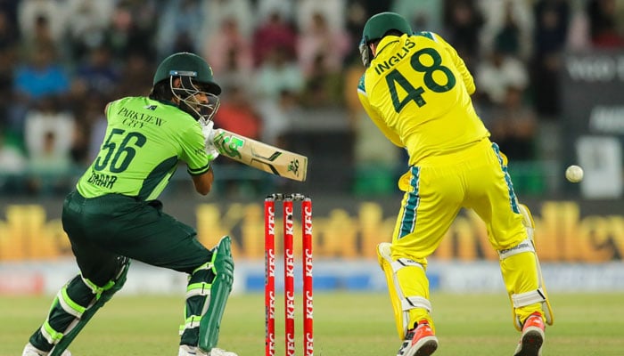 Babar Azam in action against Australia in the third ODI at Gaddafi Stadium in Lahore on June 4, 2026. — X/@TheRealPCB