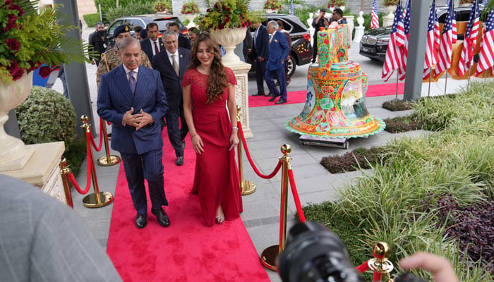 PM Shehbaz Sharif (right) and US Chargé d’Affaires Natalie A. Baker during a reception marking 250 years of independence of the United States of America at the US Embassy Islamabad. — X/@usembislamabad