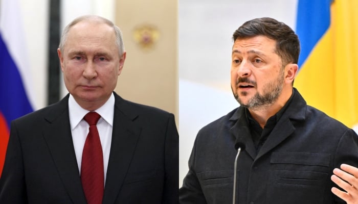 (From left) Russian President Vladimir Putin and Ukrainian President Volodymyr Zelenskiy. — Reuters