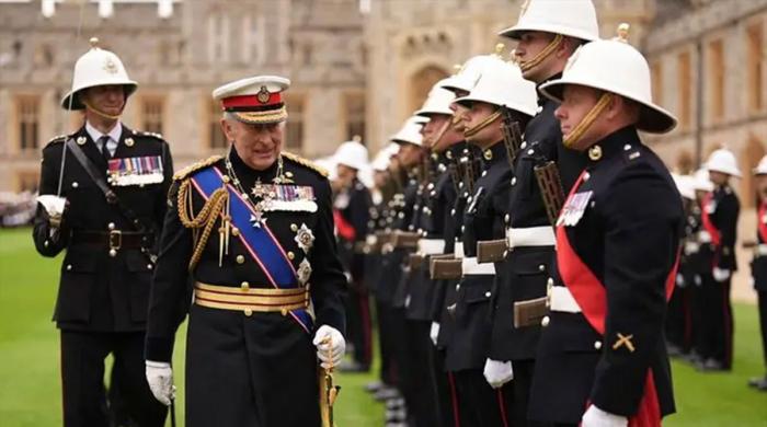 King Charles inspects marines in first ever four-unit colours ceremony