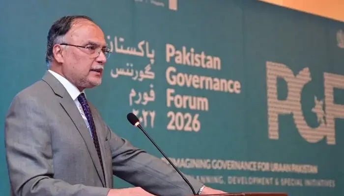 Federal Minister for Planning, Development & Special Initiatives, Ahsan Iqbal, delivering his concluding address at the Pakistan Governance Forum 2026 in Islamabad on February 26, 2026. —PID