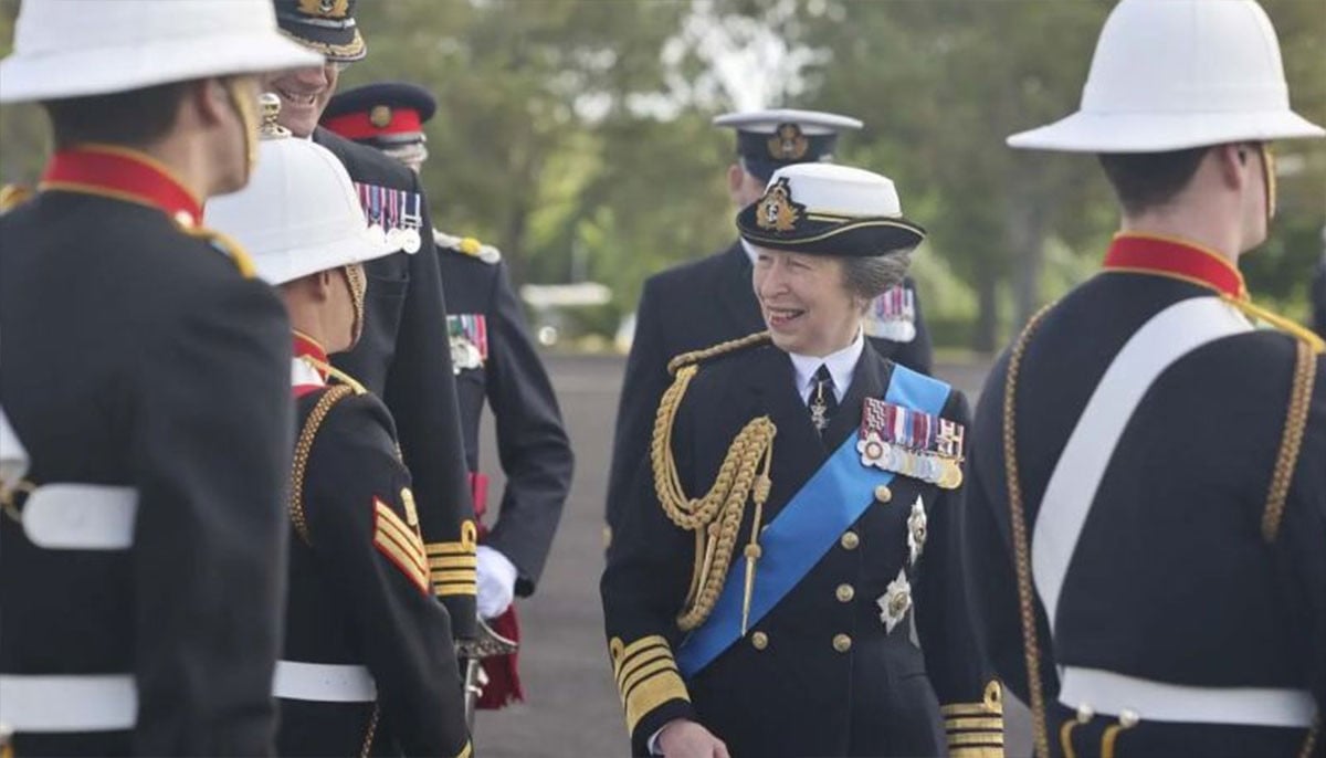 Princess Anne visits the engine room of naval training