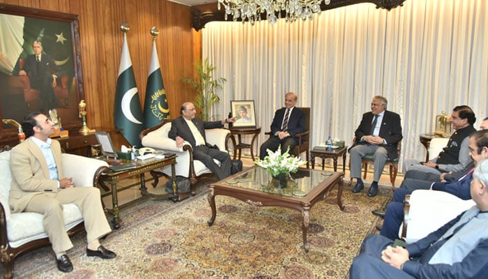 Prime Minister Shehbaz Sharif along with a delegation calls on President Asif Ali Zardari at the Presidents House, Islamabad, on June 8, 2026. — X/@PresOfPakistan