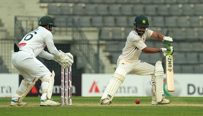 Litton Das accuses Rizwan of snubbing post-match handshake 8 Pakistans Muhammad Rizwan plays a shot during the fourth day of the second Test cricket match between Bangladesh and Pakistan at the Sylhet International Cricket Stadium in Sylhet on May 19, 2026. — PCB