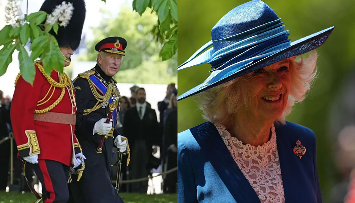 King Charles and Queen arrive to present new colours to Grenadier Guards 