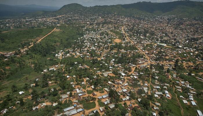 An aerial view from a UN helicopter shows residential settlements and dirt roads, as aid agencies intensify efforts to contain the Ebola outbreak involving the Bundibugyo strain in the outskirts of Mongbwalu, Djugu Territory of Ituri province which is the epicentre of the Ebola epidemic, Democratic Republic of Congo, June 9, 2026. — Reuters