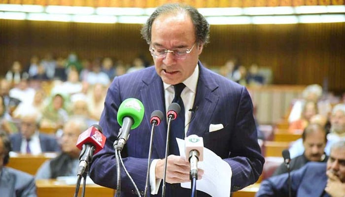 This undated photo shows Finance Minister Senator Muhammad Aurangzeb presenting the Federal Budget 2024-2025 before the National Assembly. — APP/File