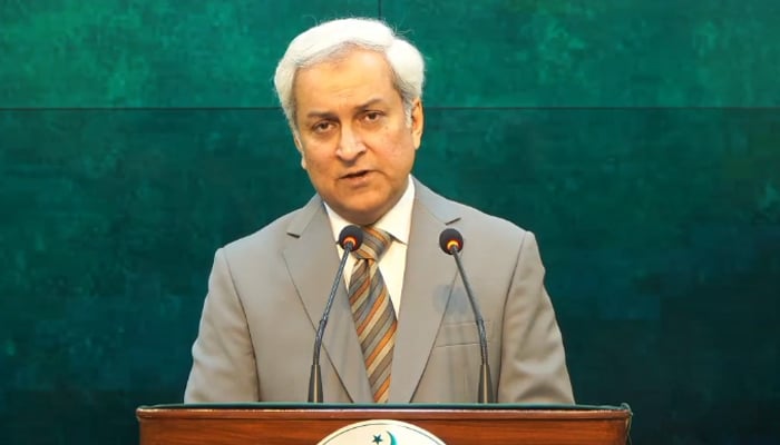 Foreign Office spokesperson Tahir Hussain Andrabi speaks during his weekly press briefing in Islamabad, on June 11, 2026. — Facebook@foreignofficepk