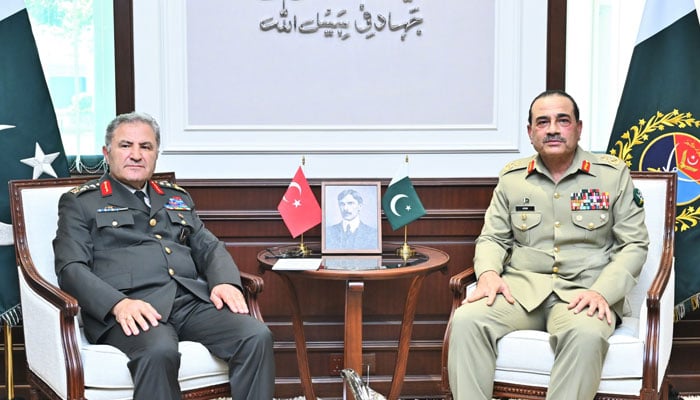 Commander of Turkish Land Forces General Metin Tokel (left) calls on CDF Asim Munir at GHQ, Rawalpindi on June 11, 2026. — ISPR