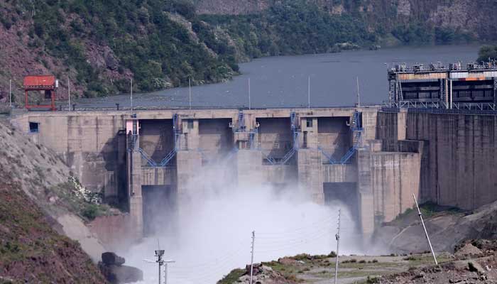 A view of the Uri-II hydroelectric project dam on the Jhelum River which flows from IIOJK into Azad Kashmir, near Uri in IIOJKs Baramulla district, May 7, 2025. — Reuters