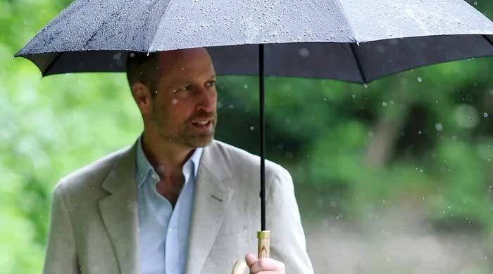 Prince William misses Princess Kate as he braves rain in solo outing