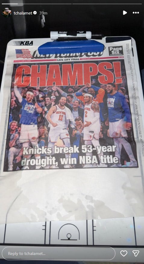 Timothée Chalamet celebrates Knicks win after 53-year championship drought
