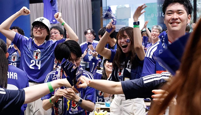 Japan fans celebrate after Japans Daichi Kamada scores their second goal, Fifa World Cup 2026 – Group F – Netherlands v Japan – Dallas Stadium, Arlington, Texas, US, June 14, 2026. — Reuters