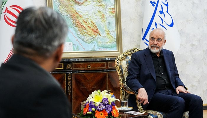 Iranian Parliament Speaker Mohammad Bagher Ghalibaf meets with Pakistans Interior Minister Mohsin Naqvi, in Tehran, Iran, May 17, 2026. — Reuters/File