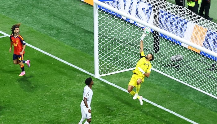 Verdes Vozinha makes a save from Spains Mikel Oyarzabal, during the Fifa World Cup 2026 Group H Spain versus New Zealand match, Atlanta Stadium, Atlanta, Georgia, US, June 15, 2026. — Reuters