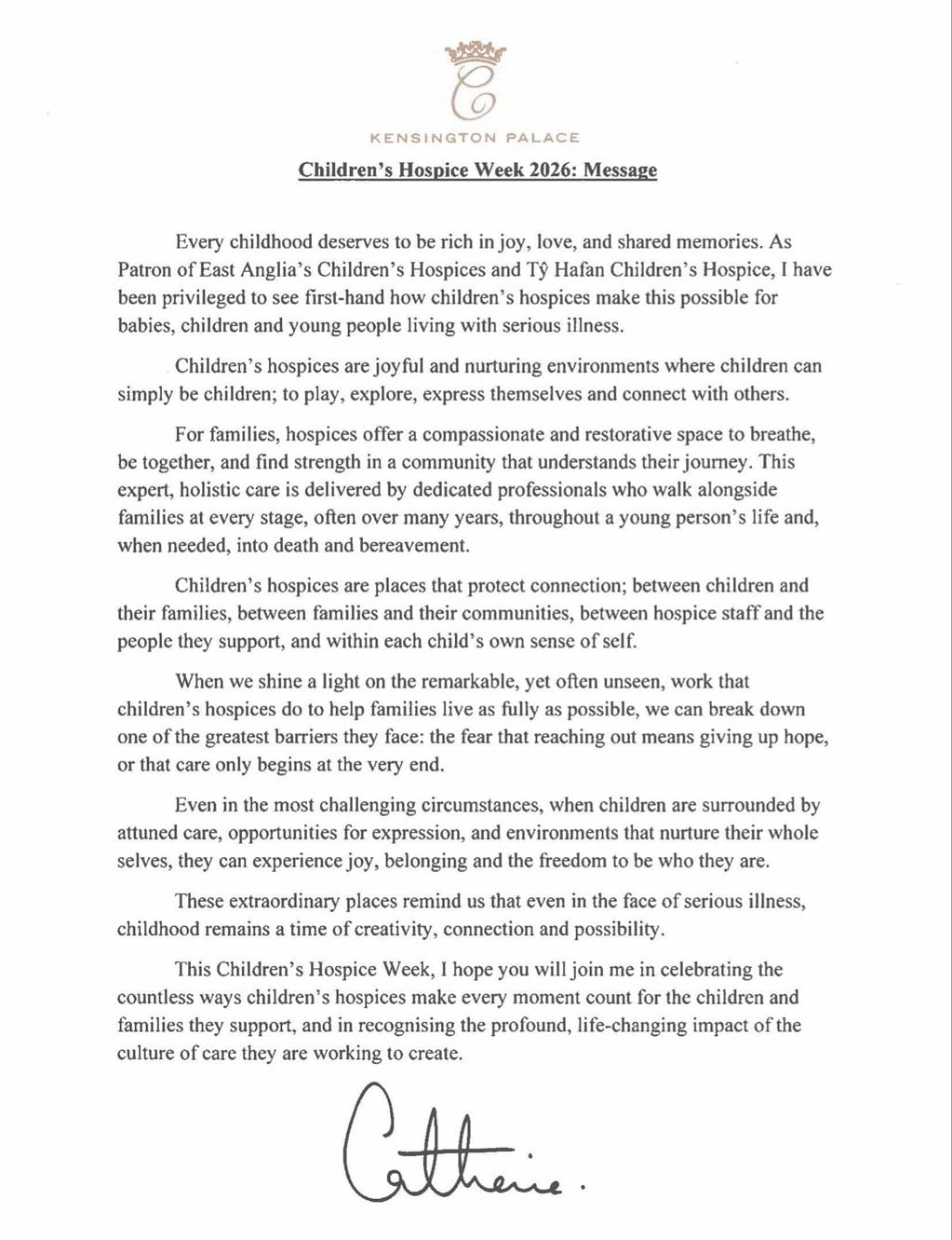 Princess Kate shares emotional letter about children after upsetting event