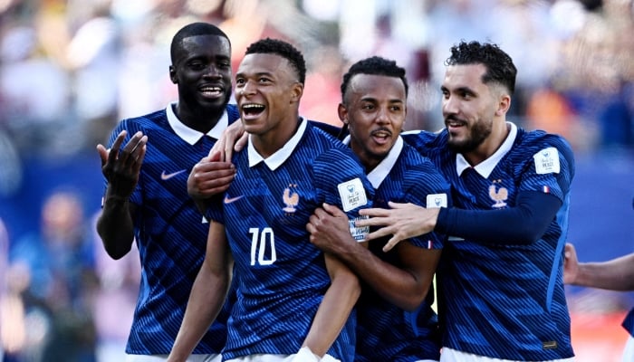 France’s Kylian Mbappé celebrates after scoring their third goal with Dayot Upamecano, Jules Koundé and Rayan Cherki during the FIFA World Cup 2026 Group I match between France and Senegal at New York/New Jersey Stadium, East Rutherford, New Jersey, US, June 16, 2026. — Reuters