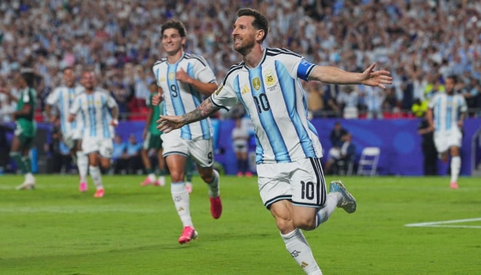 Argentina’s Lionel Messi celebrates after scoring agoal during the FIFA World Cup 2026 Group J match between Argentina and Algeria at Kansas City Stadium, Kansas City, Missouri, US, June 16, 2026. — Reuters