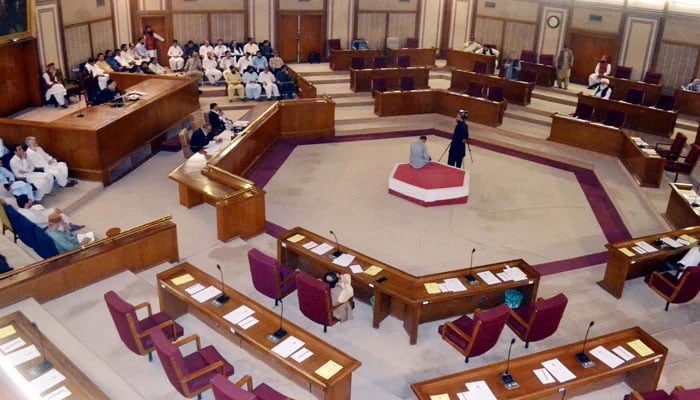 MPA Qadir Ali Nahil speaks during an assembly session at the Balochistan Assembly in Quetta on Thursday, July 20, 2023. — PPI