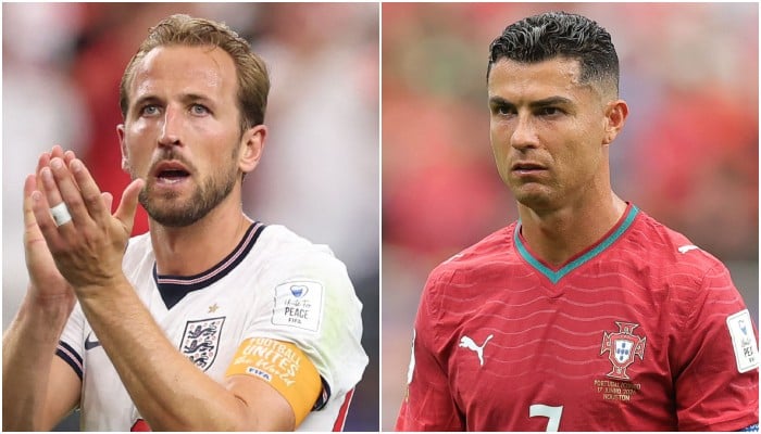 Photo shows a collage of Harry Kane #9 of England and Cristiano Ronaldo #7 of Portugal, June 17, 2026. — AFP