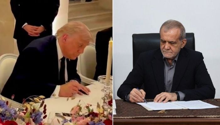 US President Donald Trump (left) and Iran’s President Masoud Pezeshkian sign deal to end Middle East War on June 17, 2026. — @XWhiteHouse/X@Iran_GOV