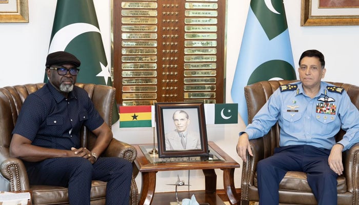 National Security Coordinator of Ghana Abdul Razak Osman meets PAF chief. — ISPR