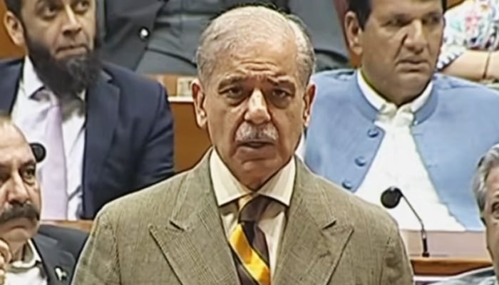 Prime Minister Shehbaz Sharif addressing the National Assembly in Islamabad on June 19, 2026. — Geo News