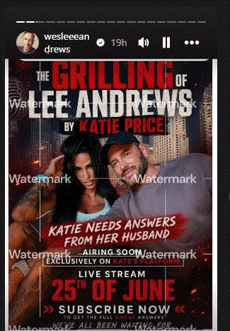 Katie Price to grill husband Lee Andrews in exclusive livestream