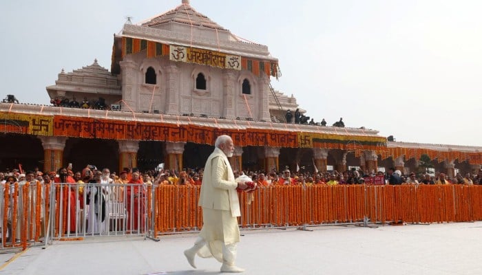 Indias Prime Minister Narendra Modi arrives to attend the opening of a grand temple to the Hindu god Lord Ram in Ayodhya, India, January 22, 2024. — Reuters