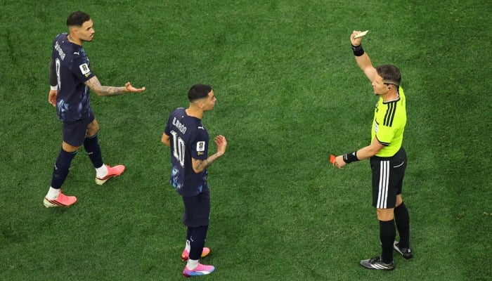 Paraguays Miguel Almiron is shown a yellow card by referee Danny Makkelie for simulation following a VAR review during Fifa World Cup 2026 Group D match United States vs Paraguay in Los Angeles Stadium, Inglewood, California, US, on June 12, 2026. — Reuters