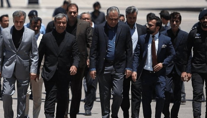 Interior Minister Mohsin Naqvi (second from right) arrives in Mashhad, Iran, June 20, 2026. — Fars news agency.