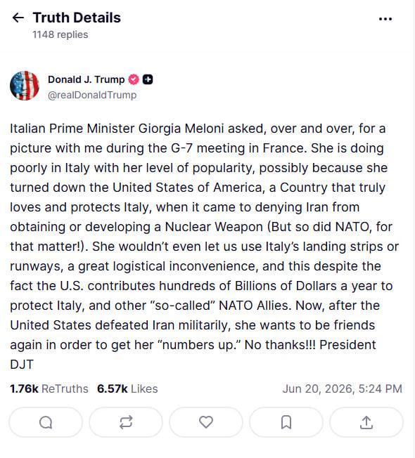 Trump doubles down on claim that Meloni ‘begged for photo op