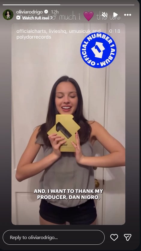 Olivia Rodrigo records grateful video message after new milestone