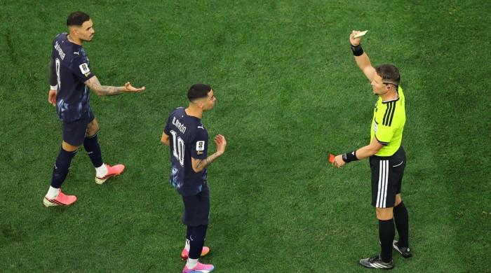 Paraguay's Almiron sent off under new Fifa 'mouth-covering' rule