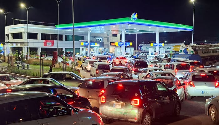 Vehicles wait for their turn to get fuel at a petrol station in Islamabad, on April 2, 2026. — Reuters