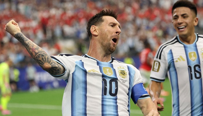 Argentina captain Lionel Messi reacts after scoring goal during their FIFA World Cup 2026 match against Austria here at the Dallas stadium in Arlington on June 22, 2026. — Reuters